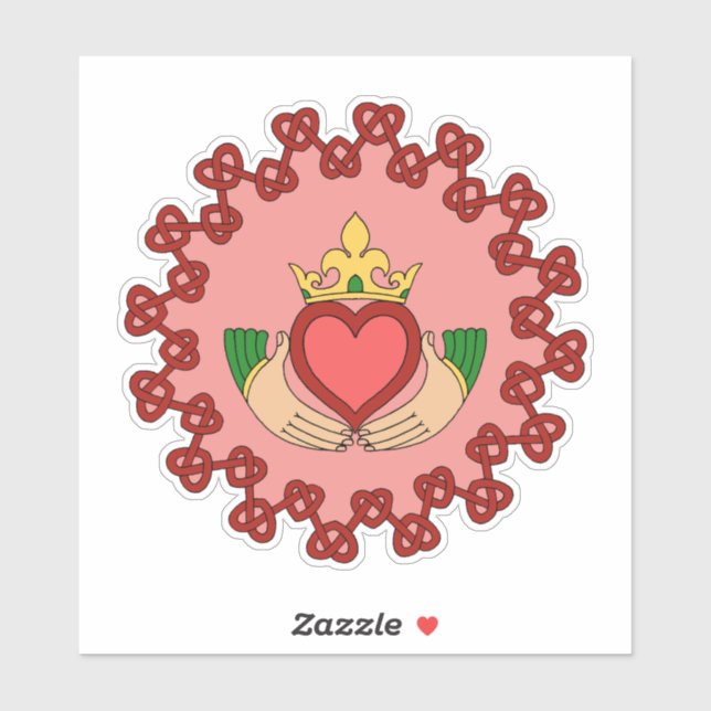 Claddagh and Red Knotwork on Pink Sticker (Sheet)