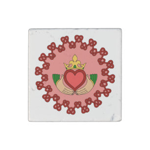 Claddagh and Red Knotwork on Pink Stone Magnet
