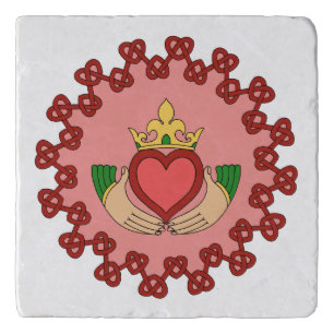 Claddagh and Red Knotwork on Pink Trivet