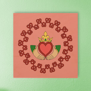 Claddagh and Red Knotwork on Pink Wood Wall Art
