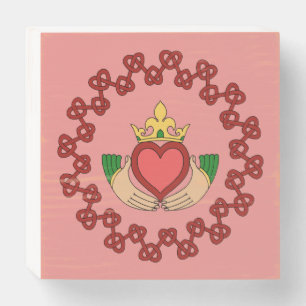 Claddagh and Red Knotwork on Pink Wooden Box Sign