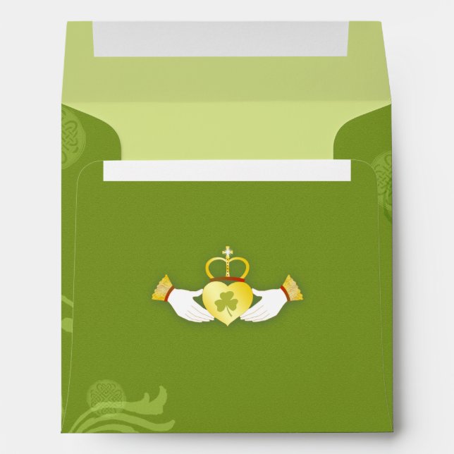 Claddagh Heart Irish Green Wedding Envelope (Back (Bottom))