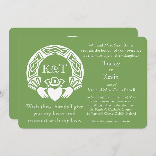 Claddagh Initials - Customize Background color Invitation (Front/Back)