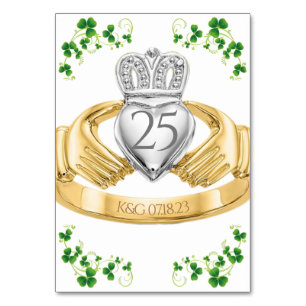 Claddagh Ring Wedding Initials & Shamrocks Table N Table Number