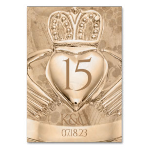 Claddagh Ring Wedding Initials & Shamrocks Table Number