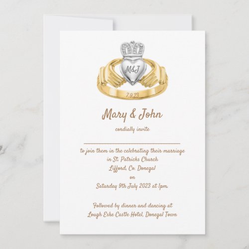 Claddagh Ring Wedding Invitation  Initials  Date