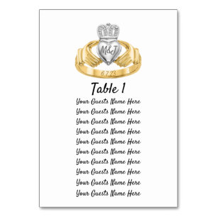 Claddagh Ring Wedding Table Plan Initials & Date Table Number