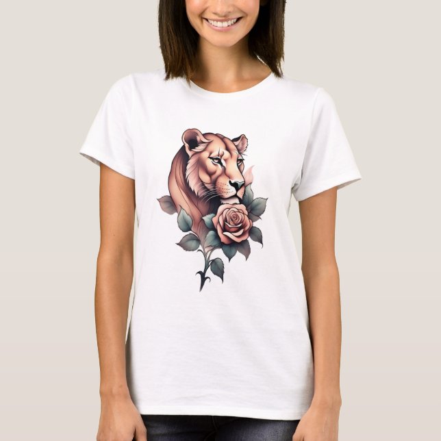  Claimed by Beauty: Lioness and Rose Tee (Front)