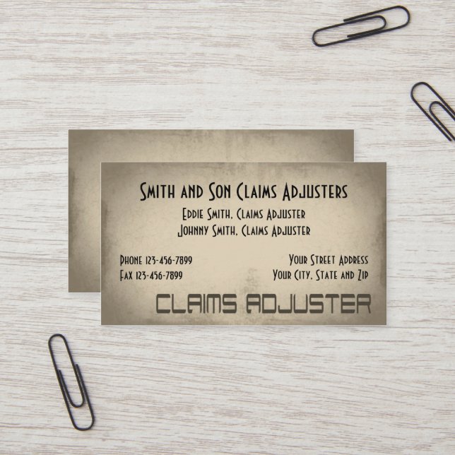 Claims Adjuster Business Card (Front/Back In Situ)