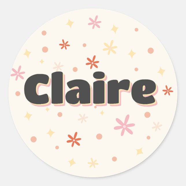Claire name cute design classic round sticker (Front)