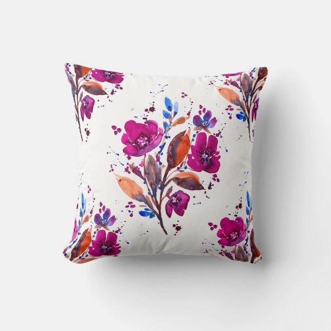 Claire-Two-sided Harvest Floral on White Throw Pillow (Front)