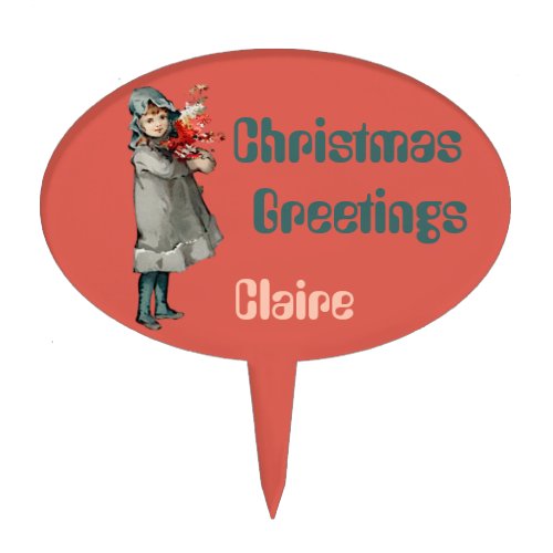 CLAIRE  VINTAGE CHRISTMAS GIRL   CAKE TOPPER