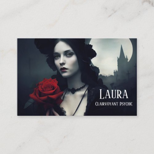 Clairvoyant Psychic Gothic Elegant Lady Red Rose Business Card