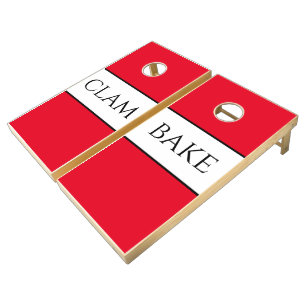 CLAM BAKE Bright Red White Wide Nautical Stripes Cornhole Set