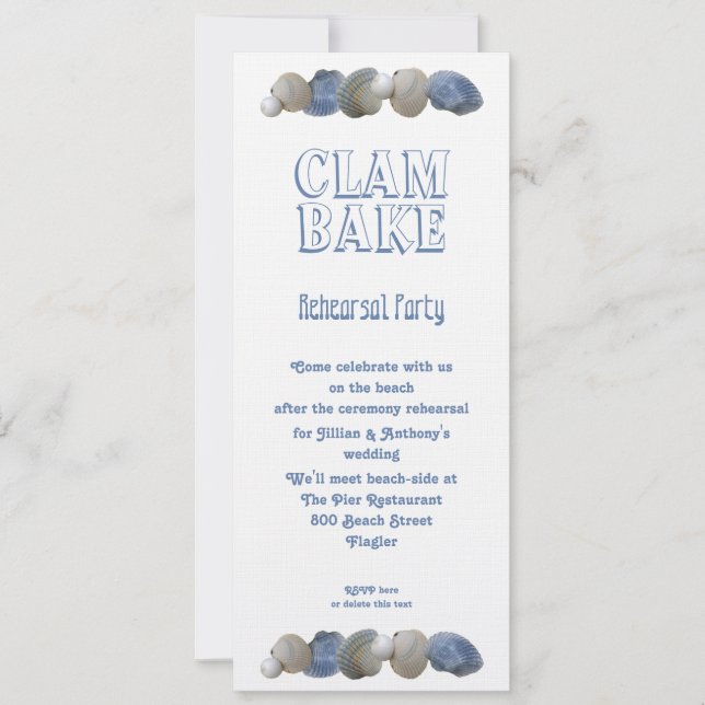 Clam Bake Tall Wedding Rehearsal Party Invitation (Front)