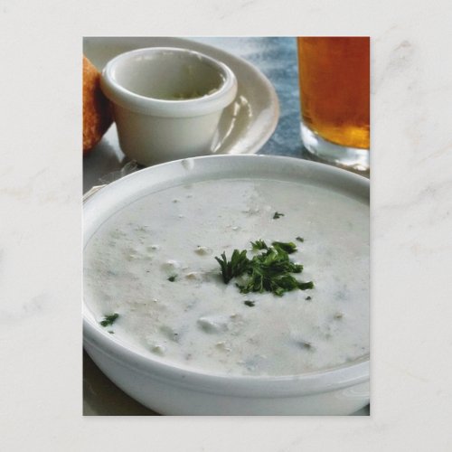 Clam Chowder With Beer And Sour Dough Bread Postcard