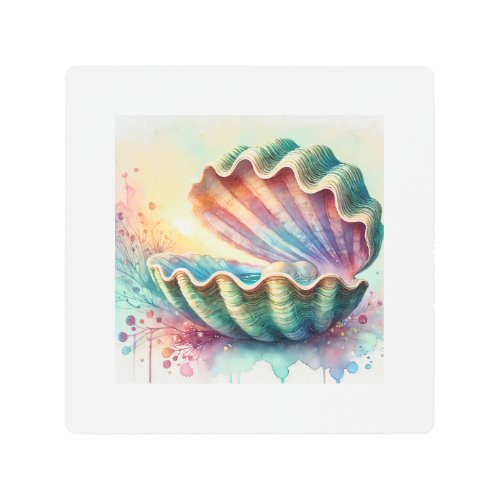 Clam in Watercolor 180624AREF108 _ Watercolor Metal Print