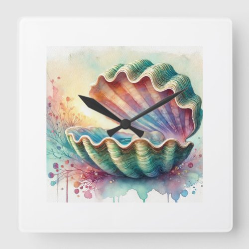 Clam in Watercolor 180624AREF108 _ Watercolor Square Wall Clock