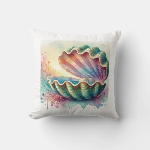 Clam in Watercolor 180624AREF108 _ Watercolor Throw Pillow