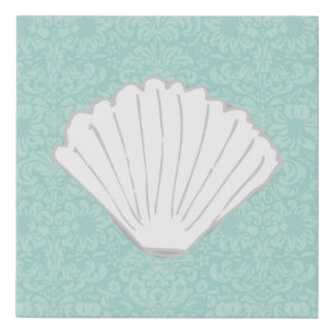 Clam on Seafoam Green Floral Background Faux Canvas Print