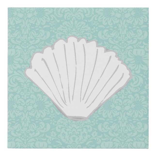 Clam on Seafoam Green Floral Background Faux Canvas Print (Front)