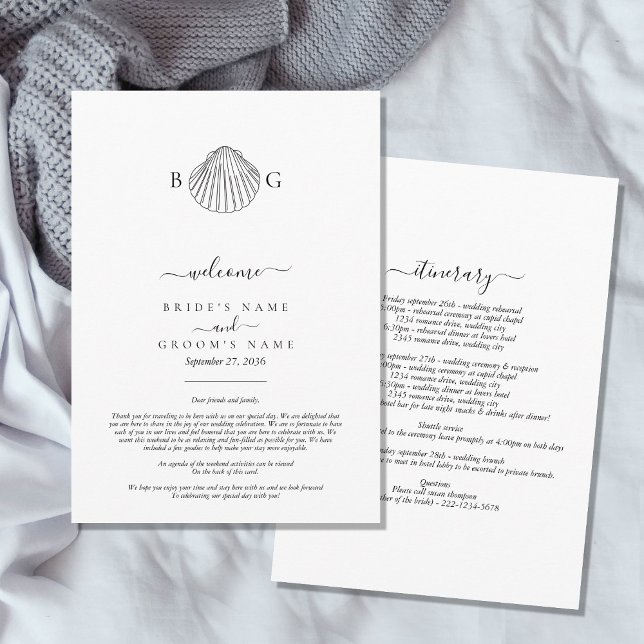 Clam Seashell Monogram Wedding Itinerary Program (Clam Seashell Monogram Wedding Itinerary Program)