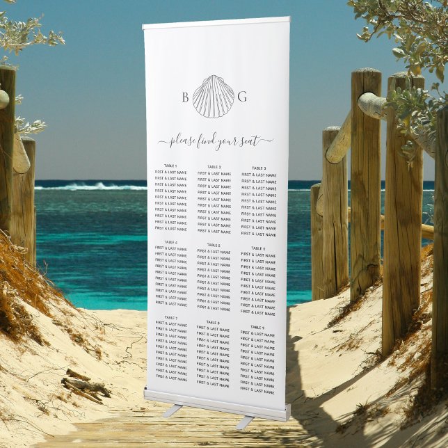 Clam Seashell Monogram Wedding Seating Chart Retractable Banner (Clam Seashell Monogram Wedding Seating Chart Retractable Banner)