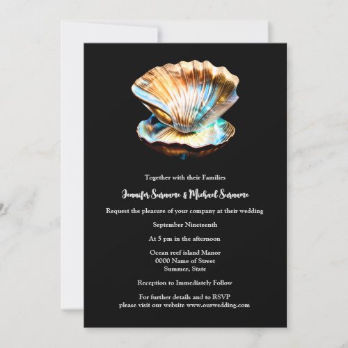 Clam shell iridescent glistening ocean seashell invitation