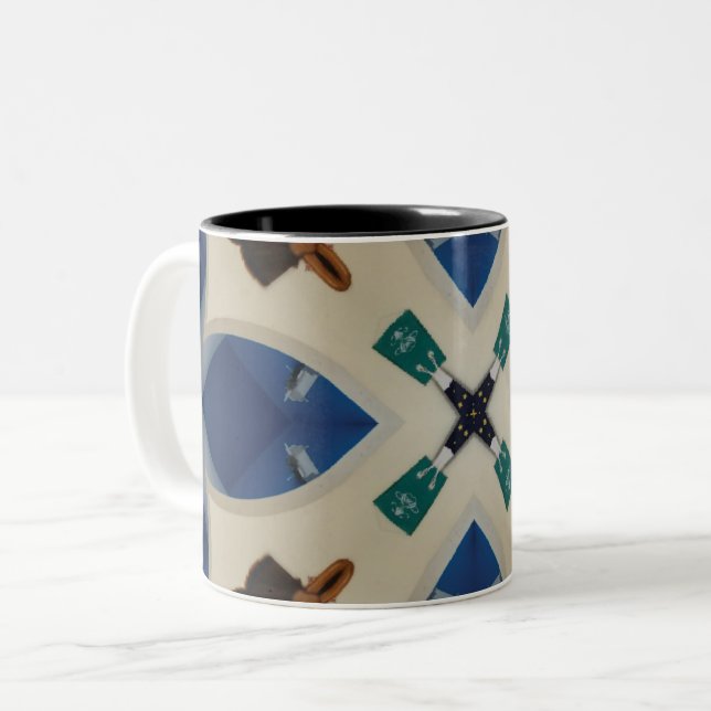 Clam shell pink Blue coffee cup mug (Front Left)