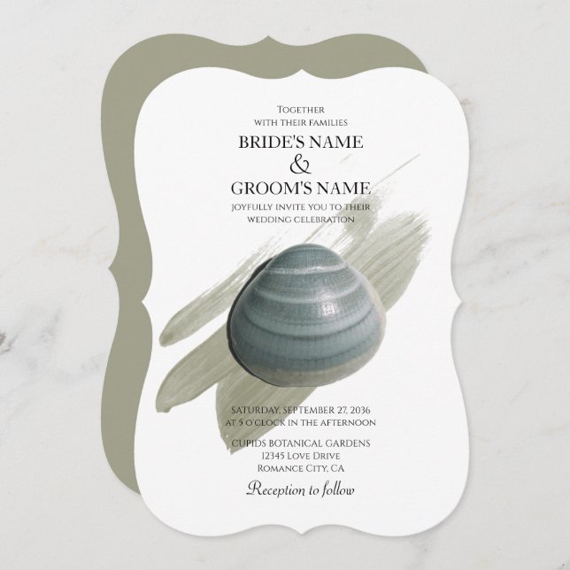 Clam Watercolor Stroke Wedding Invitations (Front/Back)