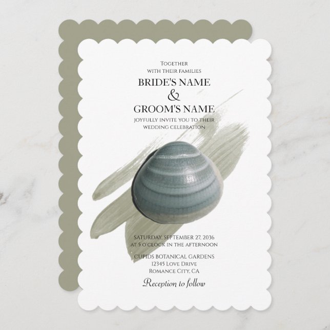 Clam Watercolor Stroke Wedding Invitations (Front/Back)