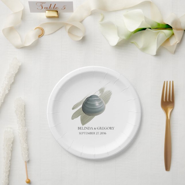 Clam Watercolor Stroke Wedding  Paper Plates (Wedding)