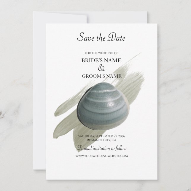 Clam Watercolor Stroke Wedding Save The Date (Front)