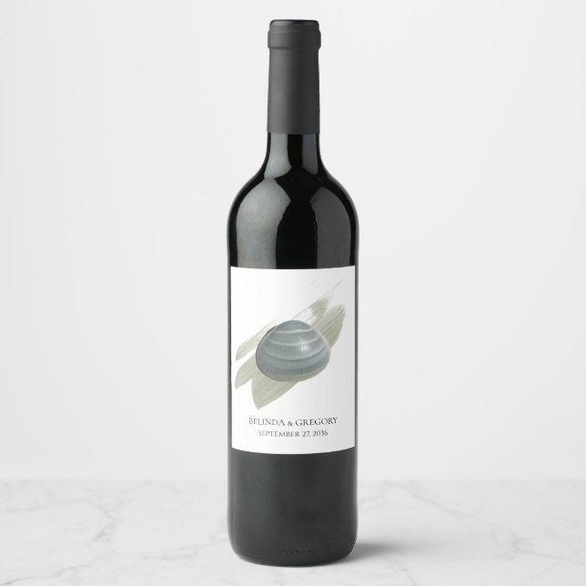 Clam Watercolor Stroke Wedding Wine Label (Front)