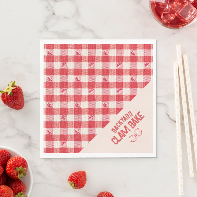 Clambake Casual Seafood Dinner Gingham Red & White Napkins (Insitu)