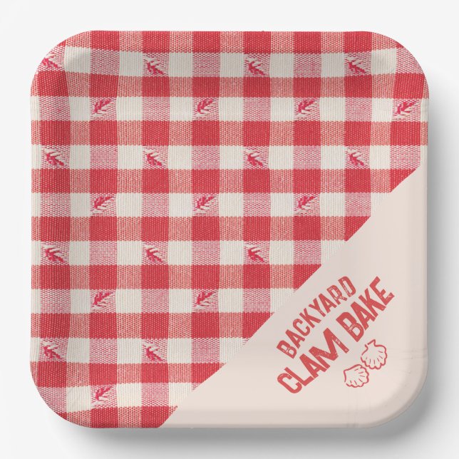 Clambake Casual Seafood Party Gingham Plaid Paper Plates (Front)