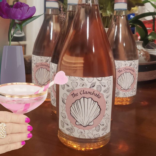 Clambake Pink Sparkling Wine Circle Seashells Part Label (Creator Uploaded)