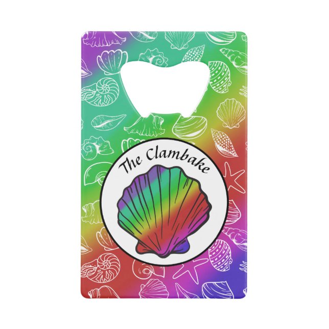 Clambake Rainbow Clam Shellfish Pattern Credit Card Bottle Opener (Front)