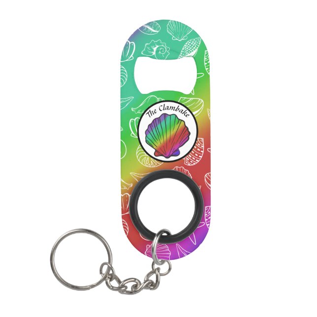 Clambake Rainbow Clam Shellfish Pattern Keychain Bottle Opener (Front)