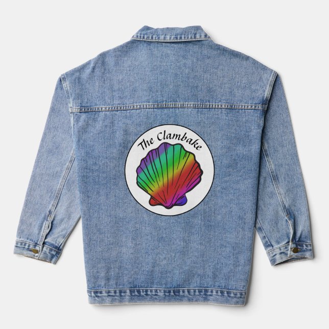 Clambake Rainbow Personalized Name Womens Denim Jacket (Back)