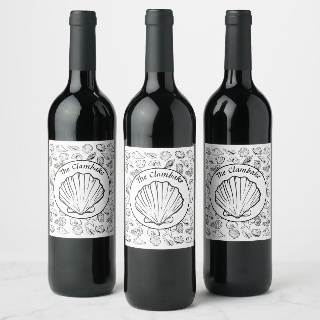 Clambake Seashells Pattern Party Wine Label (Bottles)