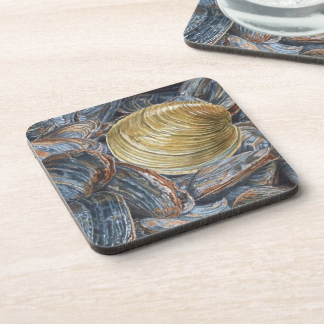 Clams and Quahog Shell Beverage Coaster (Left Side)