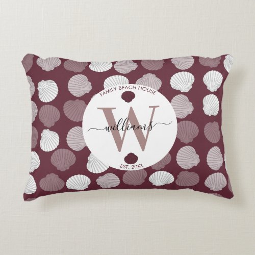 Clams Shell Seashells Family Beach House Monogram Accent Pillow