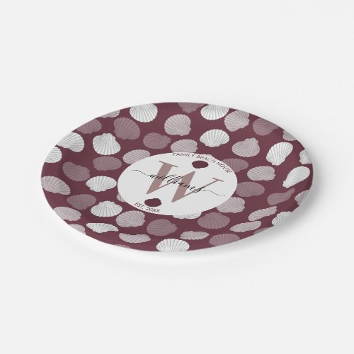 Clams Shell Seashells Family Beach House Monogram Paper Plates