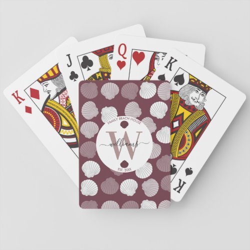 Clams Shell Seashells Family Beach House Monogram Poker Cards