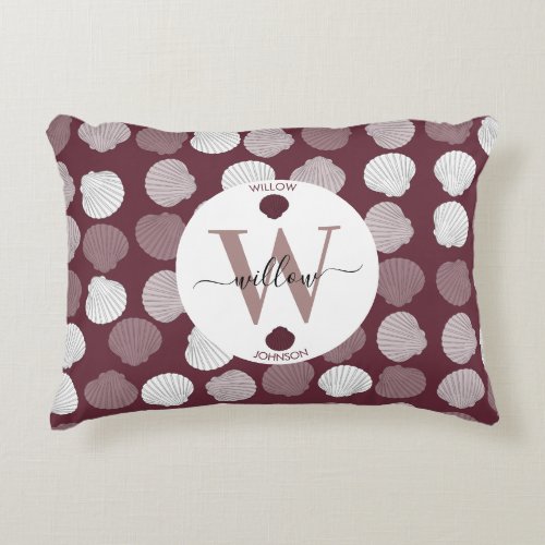 Clams Shell Seashells Monogrammed  Accent Pillow