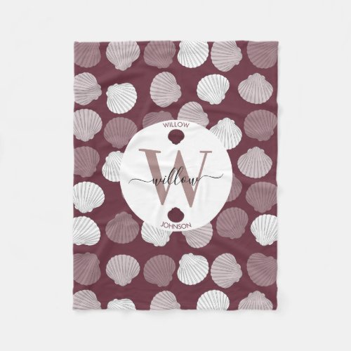 Clams Shell Seashells Monogrammed Fleece Blanket