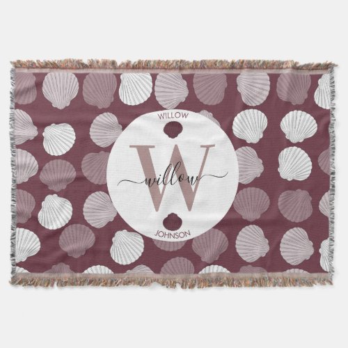 Clams Shell Seashells Monogrammed Throw Blanket