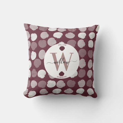 Clams Shell Seashells Monogrammed Throw Pillow