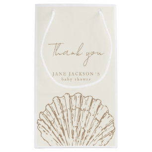 Clamshell Elegant Beige Baby Shower Small Gift Bag